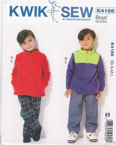 SEWING PATTERN UPDATE 🧵 The entire Kwik Sew brand range of sewing pattern is being withdrawn from the market at the end of October.  That is October of last year - 2023.  I have two of this pattern -Kwik Sew Boys Tops and Pants Sizes XS-L Pattern K4186 Designed for stretch knits only with 25% stretch across the grain. Fabrics: Fleece, sweatshirt fleece, Flannel, Cotton Types.  This is the LATER DATE ORIGINAL version of the brand - dated 2016.  This is a pattern that can be traced to velum - pattern paper is heavier than usual tissue type patterns and is highly tracable - making the pattern one that can be used more than once.  Moderate weight pattern.  Sleeve is tight, clean, odor free, uncut an unmarked.   Pattern is in NEW condition:  UNCUT, Unmarked, Odor Free, Clean, Bright and Supple Zip Sewing, Elastic Waist Pants Pattern, Kwik Sew Patterns, Pants Sewing, Kwik Sew, Boys Tops, Make Your Own Clothes, Pants Sewing Pattern, Quarter Zip Jacket