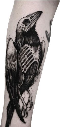 a black and white tattoo with a bird on it