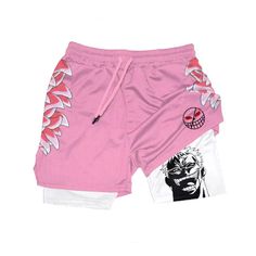 One Piece Anime Gym Shorts Men Women Summer Print Luffy Doflamingo Fitness Running Workout Mesh Gym Shorts Men, Short One Piece, Gym Workouts For Men, Polyester Pants, Shorts Style, Summer Workout, Mens Boardshorts, Pant Length, Compression Shorts