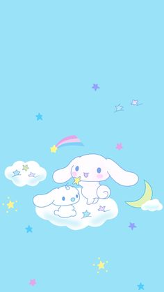 a cartoon bunny sitting on top of a cloud