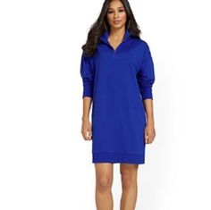 Zip Front Sweatshirt Dress. True To Size. Gorgeous Blue... Called Blue Haven. See Picture For Material Sweatshirt Dress, See Picture, Colorful Dresses, Color Blue, Long Sleeve Dress, New York, Womens Dresses, Sweatshirts, Long Sleeve