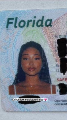 a florida id card with an image of a woman's face on the front