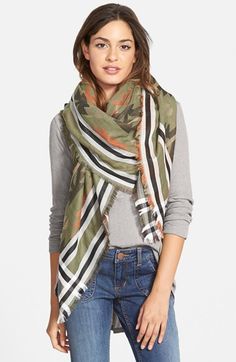 Free shipping and returns on BP. Southwestern Scarf at Nordstrom.com. Modern stripes contrast a bold, Southwestern-inspired print on an airy scarf finished with cute, frayed edges. Susi Rejano, How To Wear A Blanket Scarf, Random Outfits, Winter Mode, Scarf Tying, A Blanket