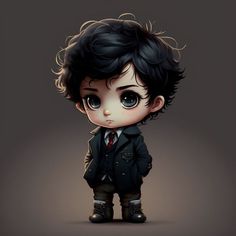 a little boy with black hair wearing a suit and tie