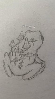 a drawing of a person's head with mushrooms on it and the words phrog above them