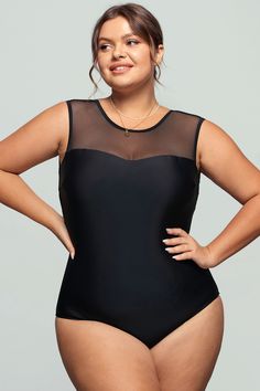 Black Mesh One-Piece Swimsuit Long Torso, Plus Size Fashion For Women, Plus Size Swimwear, Black Swimsuit, Black Mesh, Picture Sizes, One Piece Swimsuit, Plus Size Fashion, Lace Up