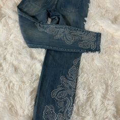 A.Z.I. New York Jeans Jeans Very Cute Blue Embellished Straight Leg Bottoms, Embellished Blue Bottoms For Spring, Trendy Embellished Blue Jeans, Jean Designs, Size 6 Jeans, Designer Jeans, Color Blue, Women Jeans, Blue Color