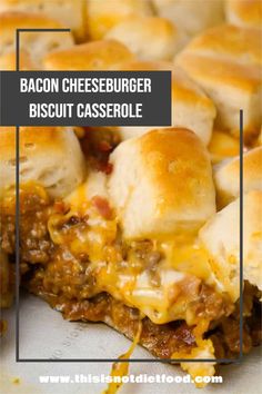 bacon cheeseburger biscuit casserole with text overlay