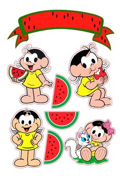 cartoon children with watermelon slices and banner