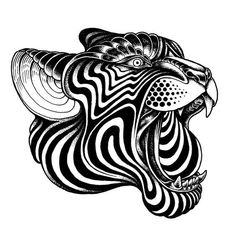 a black and white drawing of a lion's head with wavy lines on it