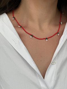 Handmade necklace is made according to the desired size. Red Beaded Necklace, Necklace Minimalist Jewelry, Red Beaded Necklaces, Necklace Red, Summer Necklace, Necklace Minimalist, Red Bead, Minimalist Necklace, Handmade Necklace