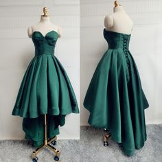 Dark Green Sweetheart High Low Party Dress, Green Homecoming Dress 2019 Slytherin Aesthetics, Party Dress Satin, Green Satin Prom Dress, Pageant Dresses For Teens, High Low Party Dresses, High Low Evening Dresses, Sweetheart Homecoming Dress, Bride Elegant, High Low Prom Dress