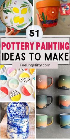 pottery painting ideas to make with text overlaying the top and bottom right corner