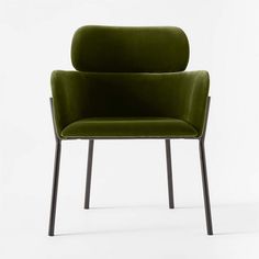 a green chair with black legs on a white background