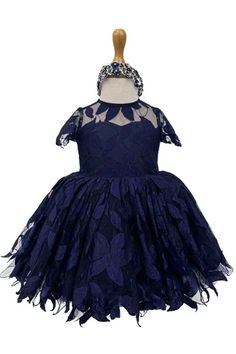 Shop for Jasmine And Alaia Blue Elsa Cut-out Dress For Girls Online at Aza Fashions New Baby Dress, Dress With Lace Sleeves, Navy Blue Lace Dress, Elsa Dress, Baby Dress Design, Blue Tulle, Stylish Party, Lace Neckline, Lace Blue Dress