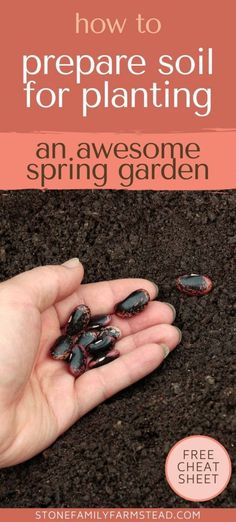 someone is holding some small rocks in their hand with text overlay that reads how to prepare soil for planting an awesome spring garden