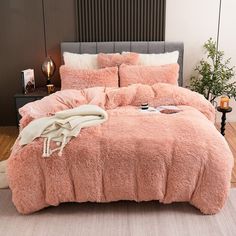 PRICES MAY VARY. 【LUXURY AND SOFT】 The front of the fluffy comforter cover is microfiber plush, which is super soft and comfortable. The back is silky velvet fabric that is delicate and skin-friendly, locking in warmth, gives you a warm and cosy sleep in the cold winter. 【WARM, COZY & STYLISH】 This fluffy bed set brings you the ultimate comfortable sleep experience, like sleeping on a cloud so you can fully relax in your bed. The stylish solid color design adds luxury to your room and is the per Fluffy Duvet, Cama Queen Size, Fluffy Comforter, Cama King Size, Heart Cushion, Cama Queen, Simple Bed, Velvet Bed, Baby Bedding Sets