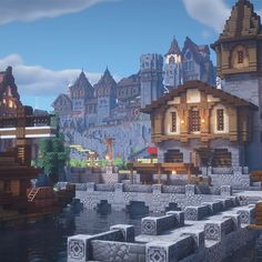 Minecraft Harbor Design, Minecraft Medieval City, Minecraft Harbor, Minecraft Medieval Buildings, Castle Inspiration, Minecraft Castle Designs