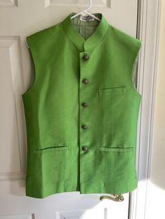 38 size Nehru Vest - Small  Lime Green by Ahemdabad designer Nautanky Traditional Green Kurta For Work, Green Sleeveless Fitted Nehru Jacket, Green Fitted Nehru Jacket For Spring, Fitted Green Nehru Jacket For Spring, Traditional Nehru Jacket For Spring Workwear, Traditional Green Nehru Jacket For Spring, Traditional Fitted Nehru Jacket For Spring, Traditional Sleeveless Green Nehru Jacket, Sleeveless Green Traditional Nehru Jacket