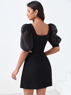 Elevate your style with the Black Sweartheart Pearl Puff Sleeve Cut Out Mini Dress. The bold black color and intricate pearl detailing add a touch of elegance, while the cut-out design and puff sleeves make a statement. Perfect for any occasion, this dress will make you stand out with its unique features and sophisticated charm. 95% Polyester, 5% Elastane Care instructions Machine Wash, Dry Clean Only Closure type Zipper Features: cut out, pearls decor, sweetheart neckline, puff sleeve, half sleeve, a line, mini dress Fabric has some stretch,and it's soft and comfortable Brand Size Dress Bust Waist Hip XS 0-2 31-32.5'' 23-24'' 31-34" S 4--6 33-35'' 25-26'' 35-37" M 8--10 35-36'' 27-28'' 38-39" L 12--14 38-40'' 29-31'' 40-42" XL 14-16 40-42'' 33.5-36'' 44-46" 2XL 18-20 42-44'' 37-40'' 47-50 Elegant Mini Dress With Structured Shoulders And Lantern Sleeves, Elegant Black Bishop Sleeve Dress, Black Square Neck Puff Sleeve Dress For Evening, Black Puff Sleeve Dress With Square Neck For Evening, Black Evening Dress With Puff Sleeves And Square Neck, Elegant Puff Sleeve Mini Dress With Structured Shoulders, Black Puff Sleeve Dress With Pleated Sleeves For Party, Elegant Mini Dress With Puff Sleeves And Structured Shoulders, Black Bishop Sleeve Puff Dress For Evening