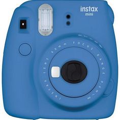 an instax mini camera is shown in blue