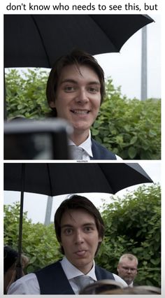 two pictures of a man holding an umbrella with the caption don't know who needs to see this, but he doesn