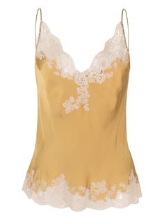 ochre yellow silk satin lace embroidered trim scallop edge plunging V-neck adjustable spaghetti straps We've partnered with Good On You — an independent agency that rates how brands perform in relation to their impact on the planet, people and animals, with a multi-criteria rating simplified to a five points scale. In order to be awarded our conscious label, larger brands need to score a minimum of four out of five ('Good'), while smaller brands must score at least three out of five ('It's A Sta Luxury Delicate Intimates With Lace Trim, Luxury Camisole Intimates For Evening, Luxury Scalloped Lace Intimates For Women, Luxury Camisole Intimates With Built-in Bra, Luxury Lace Top Intimates For Evening, Silk Lace Fabric, Luxury Lace Camisole With Built-in Bra, Luxury Sleeveless Intimates With Lace Trim, Luxury Lace Bodice Evening Slip Dress