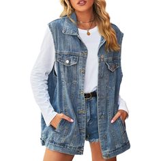 PRICES MAY VARY. Features: Jean vest for women, detachable hat with hooded section,button closure, Lapel , sleeveless, two flap breast pockets and loose fit. Match :This denim vest for women is comfy and easy to match, perfect to pair with skirts, denim shorts , crop tops, leggings,sneakers or boots for a casual and stylish look. Occasions : Fashion jean jacket, suit for casual, home, work, school, outdoor, dating, party, shopping, vacation , office ,outdoor activities and any other season. Hand Casual Button-up Denim Jacket For Outdoor, Outdoor Denim Vest With Pockets For Fall, Washed Blue Denim Vest With Pockets For Fall, Medium Wash Denim Jacket For Winter Outdoor, Fall Washed Blue Denim Vest With Pockets, Casual Dark Wash Outerwear For Outdoor, Casual Denim Jacket With Pockets For Outdoors, Casual Denim Vest With Pockets For Outdoor, Winter Denim Top With Pockets