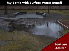 an image of a small pond in the middle of a yard that is flooded with water