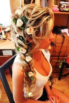 Beautiful! Flowers In Her Hair, Tangled Hair, Wedding Hair Flowers, Braided Hairstyles For Wedding, About Hair, Gorgeous Hair, Prom Hair