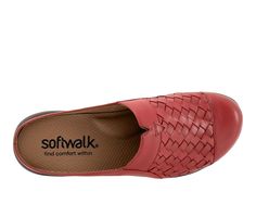 Woven Leather upper, Slip on for easy entry, Approx. 1.25\ wedge heel, Round closed toe, Breathable high bouncing molded PU foam footbed, Rubber outsole | Women's Softwalk San Marcos II Clogs in Red Size 9.5 Wide Womens Clogs And Mules, More Flexible, Clogs And Mules, Shoe Carnival, Womens Clogs, Mule Clogs, Wedge Heels, Comfortable Shoes, Clogs