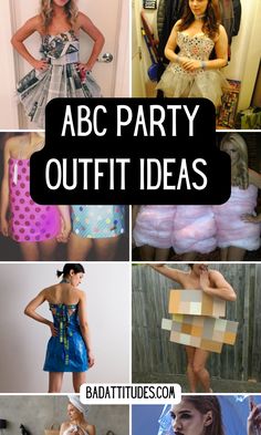 several different pictures with the words abc party outfit ideas