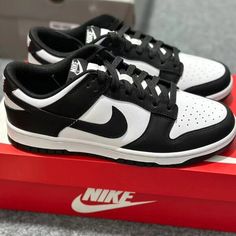 Nike Dunk black and white panda shoes for women Nike Jordans Women, Panda Shoes, Black Crocs, Pretty Sneakers, Black And White Nikes, Jordans Women, Nike Sneakers Women, Junior Year, Cute Nikes