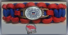 the red, white and blue paracorine bracelet has an army emblem on it