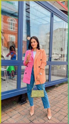 #viralvideo #tiktok #transitionvideo #makeup #trending #creative Pop Of Color Purse Outfit, Outfits For Creative Professionals, Bright Womens Fashion, Colourful Smart Outfits, Business Colorful Outfits, Business Casual Outfits For Women Bright Colors, Bold Spring Outfits, Pop Of Color Work Outfits, Bright Business Outfits