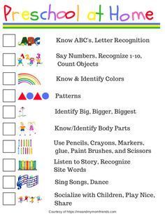 the preschool at home checklist is shown