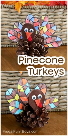 a paper turkey made out of pine cones