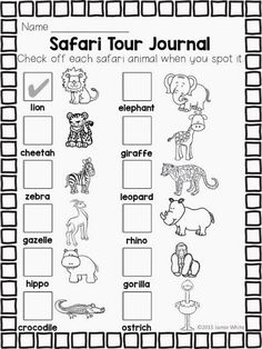 a printable safari tour journal for kids with animals and words on the front page