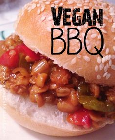 vegan bbq sandwich with sesame seeds and peppers