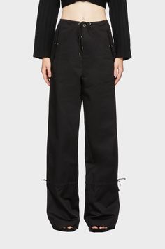 This item is Final Sale. Luxury Straight Leg Parachute Pants With Side Pockets, Luxury Black Parachute Pants With Side Pockets, Luxury Drawstring Pants For Women, Luxury Women's Drawstring Pants, Luxury Edgy Cotton Pants, Parachute Trousers, Dion Lee, Bowling Shirts, Something Went Wrong