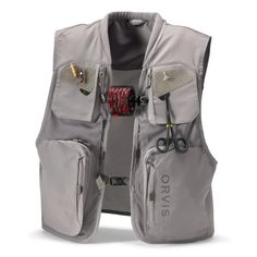 a vest with two pockets and scissors attached to it's back pocket, on a white background