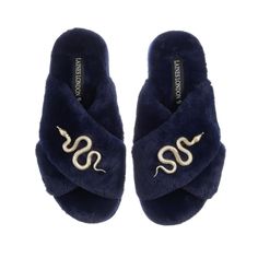 Our faux fur cross strap classic slippers offer the ultimate comfort & style.  Each pair is embellished with a beautiful handmade brooch - our brooches are designed in house in the Uk and bought to life by our skilled artisan team. The brooches can be removed and worn on other items such as clothing.  Our slippers feature non slip Eva soles that offer flexibility & comfort. Ideal for indoor & minimal outdoor use. Wipe Clean Only Metal Snake, Blue Items, Classic Slippers, Womenswear Fashion, Brooches Handmade, Comfort Style, Cross Straps, Independent Designers Fashion, Comfortable Fashion