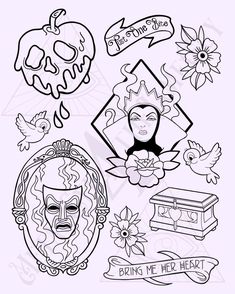 a drawing of some tattoos and other things