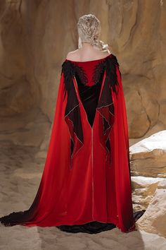 Red Fantasy Costume For Larp, Fantasy Medieval Dress For Halloween Party, Black Fantasy Dress For Cosplay Events, Black Fantasy Style Dress For Cosplay Events, Black Medieval Dress For Party, Black Medieval Party Dress, Red Fitted Fantasy Dress, Fantasy Floor-length Dress For Costume Party, Black Fantasy Dresses For Fantasy Events