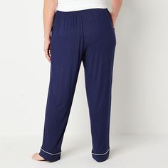 If you sleep hot, change up your nighttime wardrobe with a pair of Liz Claiborne Cool and Calm women�s plus pajama pants. Made from soft stretch-jersey with temperature control and moisture-wicking technology for a cool, peaceful rest, they have a comfortable drawstring waistband and side pockets.Features: Cooling, Temperature Control, Moisture Wicking, BreathableClosure Type: Drawstring, Full ElasticPockets: 2 Side Slip PocketsApparel Length: 42.375 InchesFiber Content: 95% Rayon, 5% SpandexFa… Comfort Stretch Pull-on Pants For Loungewear, Blue Ankle-length Loungewear Bottoms, Blue Full-length Loungewear Bottoms, Comfortable Full-length Sleep Pants, Comfortable Wide-leg Sleepwear With Elastic Waistband, Liz Claiborne, Drawstring Waistband, Moisture Wicking, Pajama Pants