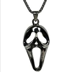 Chain Length: 22” Material: Stainless Steel Pendant Size: 2” X 1” Bundle And Save. All Jewelry Is Buy One Get One Half Off. Message Me To Create Your Bundle. Ghostface Scream, Buy One Get One, Mens Accessories Jewelry, Stainless Steel Pendant, Silver Man, Chain Lengths, Horror Movies, Black Silver, Mens Accessories