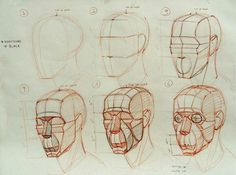 a drawing of the head and shoulders of a man with different facial expressions, from top to bottom