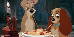 lady and the tramp eating spaghetti together