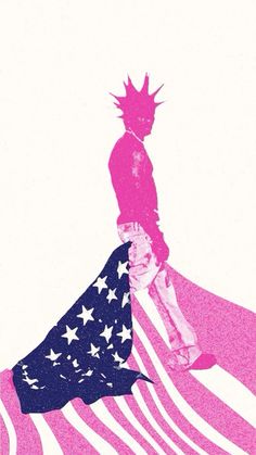 a drawing of a person sitting on top of an american flag