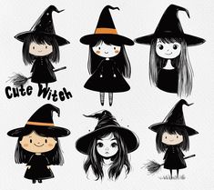 cute witch clipart for commercial use in adobe, eps and png formats